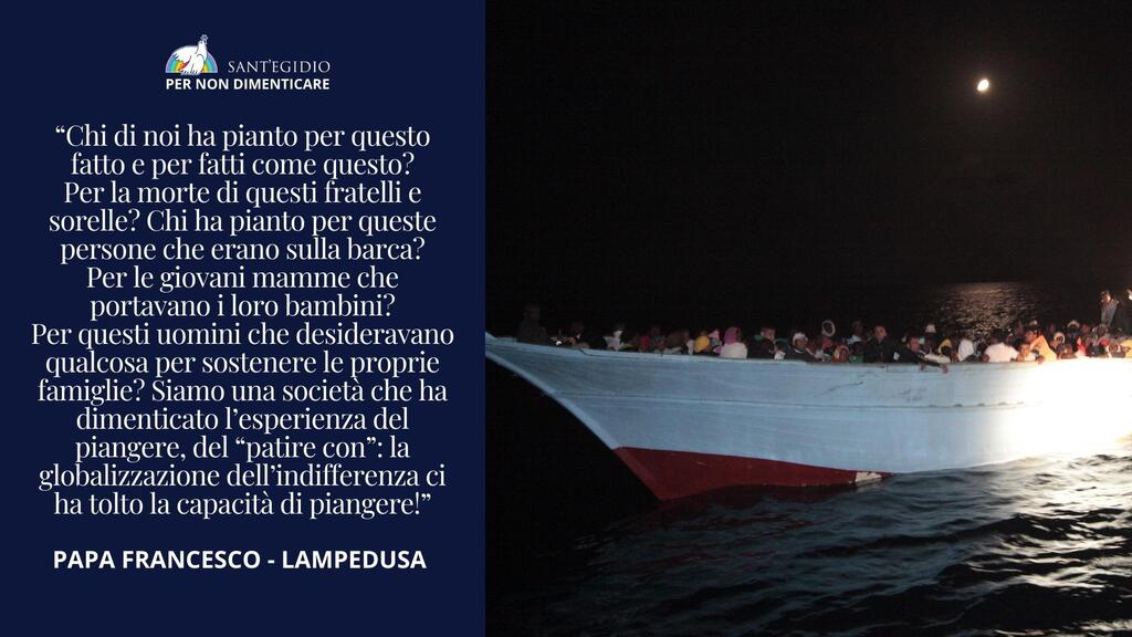 10 jaar na de schipbreuk op Lampedusa, nog steeds te veel doden op zee. Op 3 oktober, Dag van Herdenking en Verwelkoming, gebed in Santa Maria in Trastevere. Om niet te vergeten