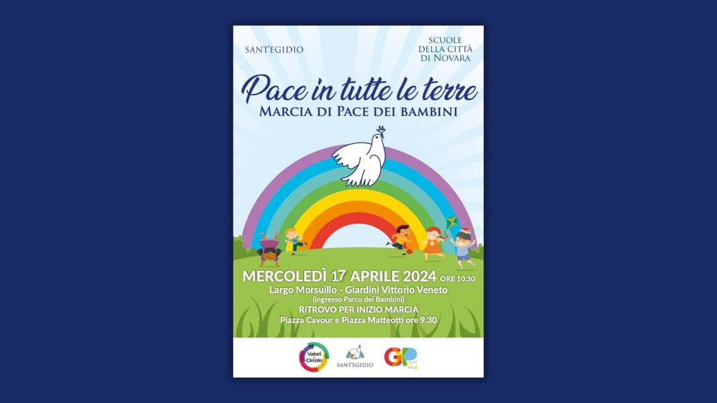 A Novara il 17 aprile "Pace in tutte le terre", Sant'Egidio insieme ai bambini delle scuole della città in marcia da Piazza Cavour e Piazza Matteotti alle 9:30