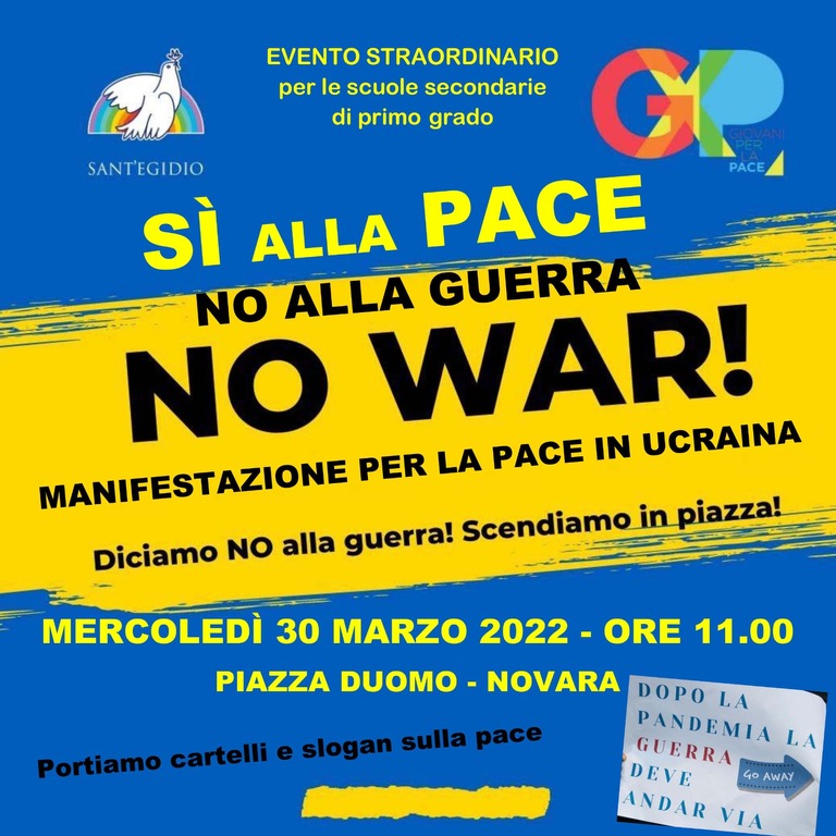 Si alla pace, no alla guerra! Due nuove manifestazioni per la Pace a Novara