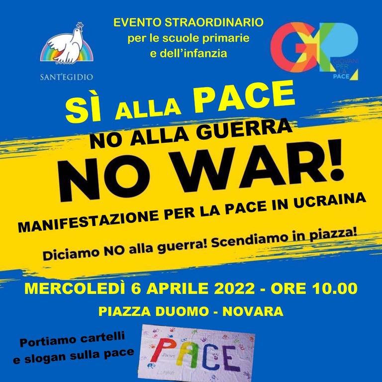 Si alla pace, no alla guerra! Due nuove manifestazioni per la Pace a Novara