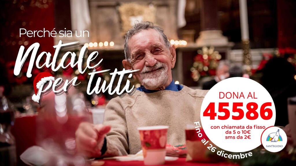 Anche quest'anno, a Natale, aggiungi un posto a tavola! Dal 2 al 26 dicembre sostieni i pranzi di Natale con i poveri con l'SMS solidale: 45586
