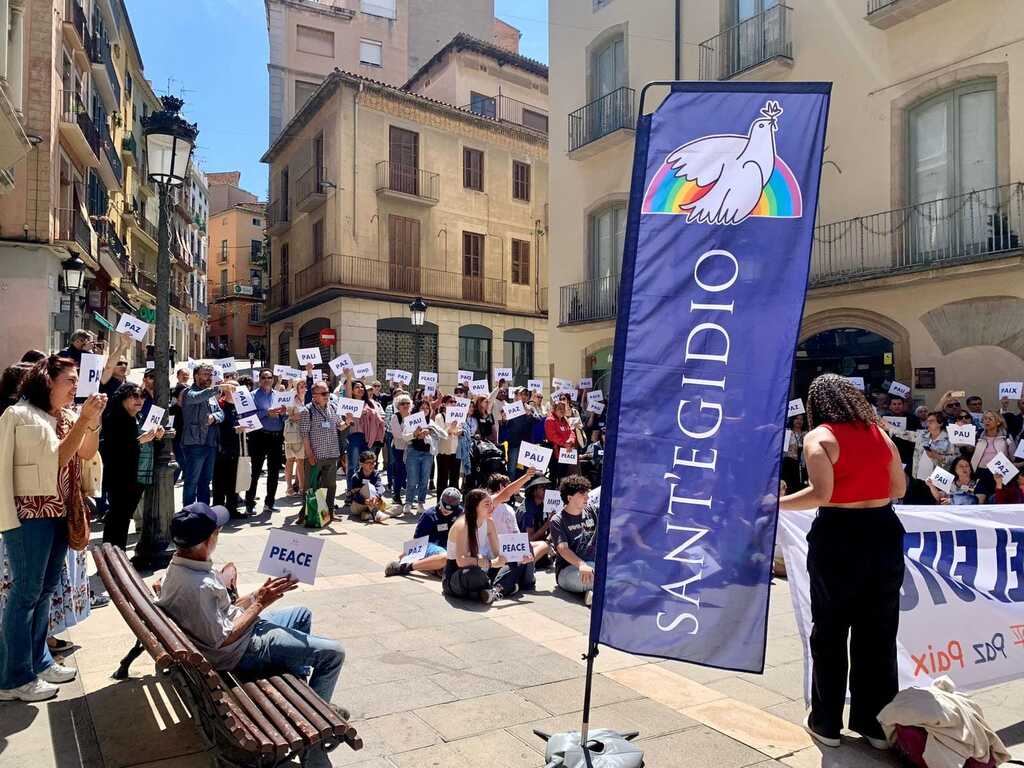 A peace meeting in the centre of Manresa, a city in Catalonia, Spain.